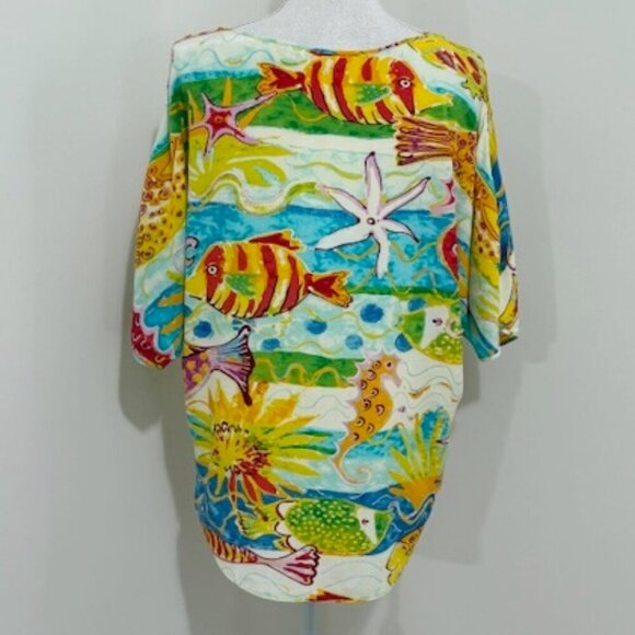 Jams World Creatures of The Sea Cold Shoulder Top Tropical Hawaiian Rayon XS - Picture 3 of 7